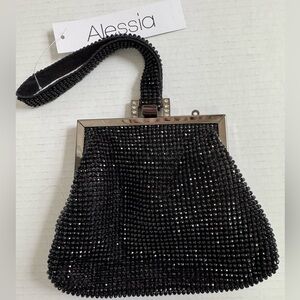Alessia Black Beaded Women's wristlet/ evening handbag-clutch. NWT